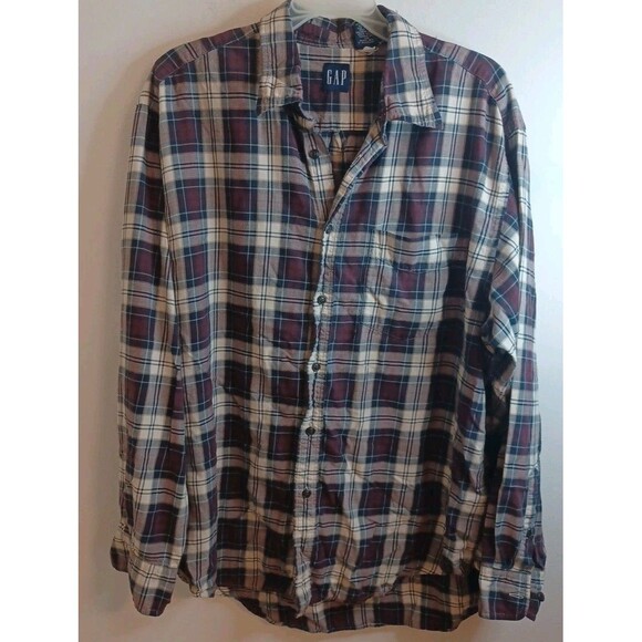 Gap Plaid Button Down Dress Shirt L Brown Country Farm Hayride Fall Scarecrows - Picture 1 of 8